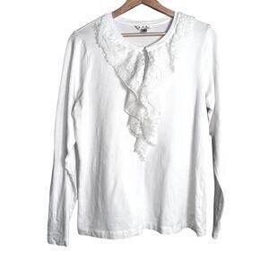 CAbi Style #136 White Lace Ruffle Front Top | Size Large